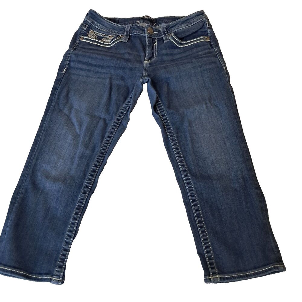 Vigoss Capri Jeans Womens Blue Denim Heritage Fit  Size 10 Embroidered Logo